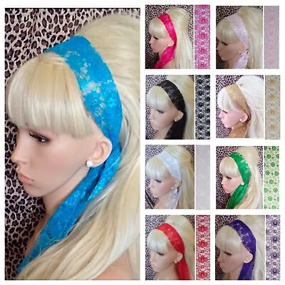 £3.99 • Buy New FLORAL LACE FABRIC SELF TIE BOW HAIR SCARF HEAD BAND RETRO 60s 80s HEADBAND