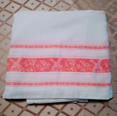 Vintage Rectangle Tablecloth Pink Trim With Birds • $20