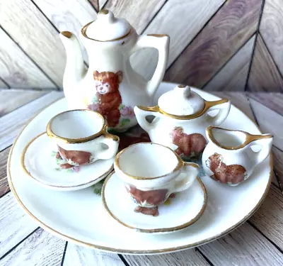 Tiny Porcelain Tea Set Teddy Bear Dollhouse Miniatures • $9.97