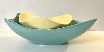 Vintage Ceramic Atomic Console Bowls Midcentury Set Of 2 Yellow Blue Portugal • $70.20