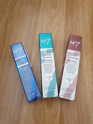 No7 Lift&luminate Serum + 2 X  Eye Creams. Protect&perfect Intenserestore&renew • £19.99