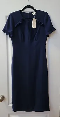$65.99 • Buy NWT Shoshanna Santamaria Dress Size 6 Navy Blue Short Sleeve Sheath Keyhole Neck