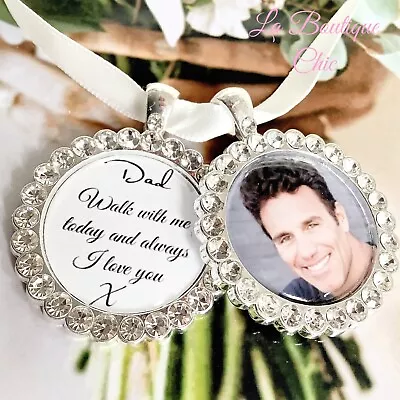 Dad Personalised DiamantÉ Wedding Bouquet Photo Frame Memory Charm Bride Bridal • £7.99