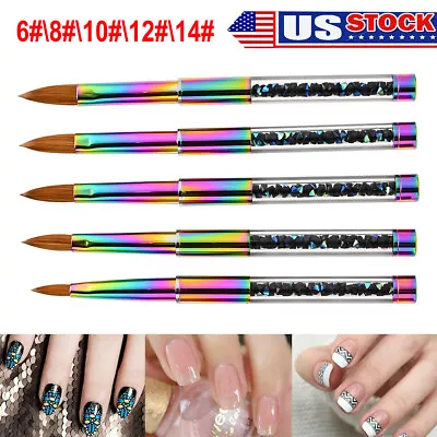 HOT 100% Kolinsky Acrylic Nail Brush Cap Rainbow Crystal Handle (CRIMPED) US • $11.93