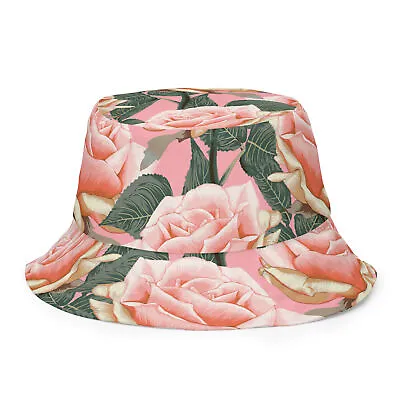 Pink Roses Flowers All-Over Print Vintage Floral Pattern Reversible Bucket Hat • $34