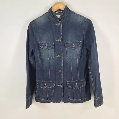 Jigsaw Womens Denim Jacket Size 10 Blue Cotton Button Long Sleeve 079933 • $34.95