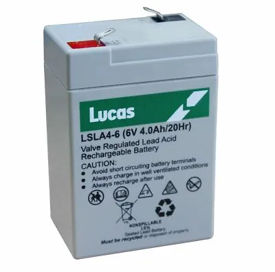 LUCAS RECHARGEABLE 6V 4AH ShunHong 3-FM-4 Replacement Sealed Lead Acid Battery • £9.99