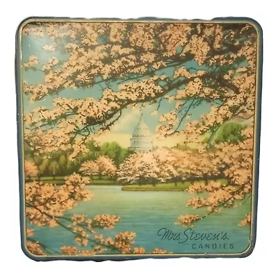 Vintage  Mrs. Steven's Candies TIN LITHO Washington DC Cherry Blossoms Tin Box • $40