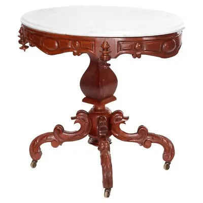 Antique Renaissance Revival Figural Carved Oval Marble Top Parlor Table C1880 • $1320