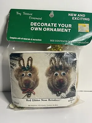 Vintage Christmas Red Glitter Nose Reindeer Ornament Kit Tiny Treasure Meri Mac • $19.99