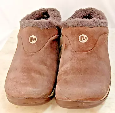 Merrell Womens Sz 8 Encore Ice Brown Suede Clogs Mules Shoes Fur Lined Slip Ons • $24.50