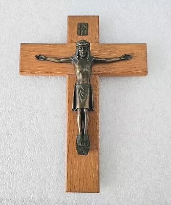 Vintage Wooden Crucifix Inri Cross 10  Catholic Metal Jesus Christ Rare • $18.50