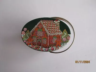 Vintage Keller Charles Christmas Small Handled Tin Gingerbread House Candy Canes • $8.50