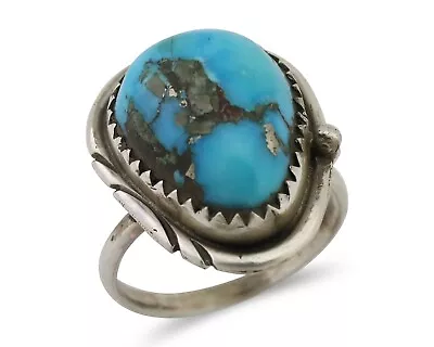 Navajo Ring 925 Silver Morenci Turquoise Signed Henrietta Yesele C.80's • $179