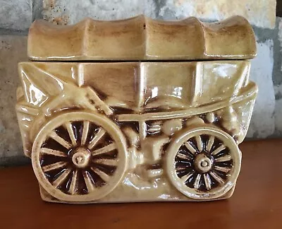 Vintage Western Covered Wagon Cookie Biscuit Jar Ceramic 2-Piece • $35