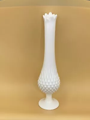 14” Fenton White Milk Glass Hobnail Swung Vase • $41.95