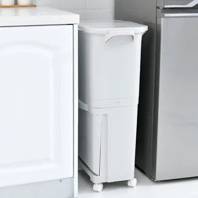 Slim Tall Kitchen Rubbish Waste Bin Recycling 3 Compartment Pedal Dustbin Wheels • £10.95