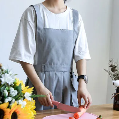 Lady Canvas Apron Pleated With Pockets For Baking Chefs Kitchen Cooking BBQ Home • £23.99