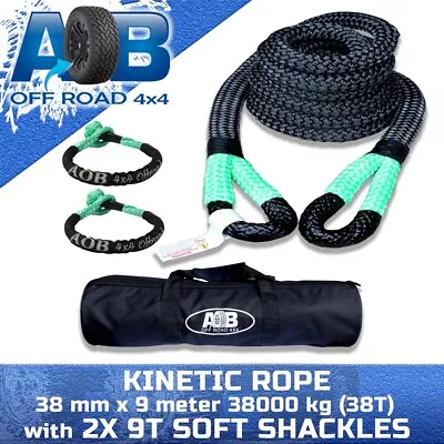 Kinetic Rope 38mm X 9m 38T Recovery Dyneema Tow Winch Rope+ 2x 9T Soft Shackles • $443
