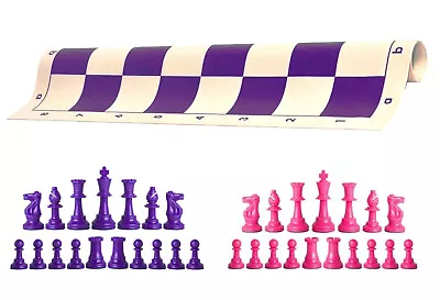 Purple & Pink Chess Pieces & 20  Purple Vinyl Board - Single Weighted Chess Set • $22.95