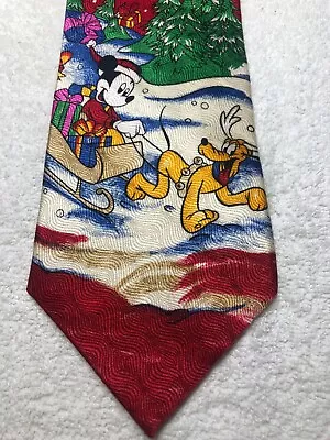 Mickey Unlimited Mens Tie Christmas Red With Mickey And Pluto 4 X 56 • $15.88