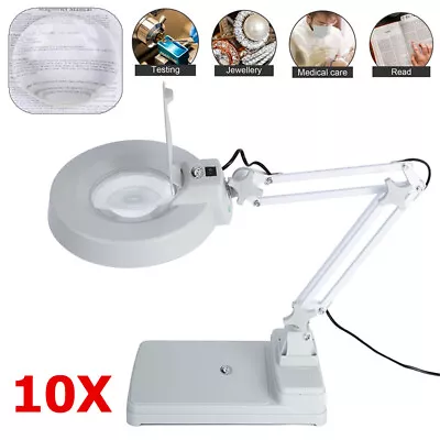 10X Magnifier LED Lamp Light Magnifying White Glass Lens Desk Table Magnify • $59.99