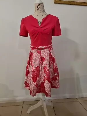 Aron Size 38 10 Races Cocktail Dress Pink Review Vintage Style • $25