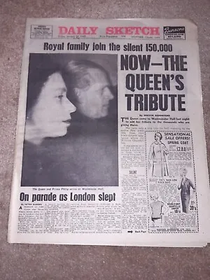 Daily Sketch Queen Tribute Churchill Death 29 January 1965 Original Newspaper. • £5
