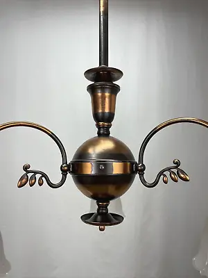 RESTORED Antique Chandelier Arts Crafts Deco Victorian Japanned Copper Flash Vtg • $899.99