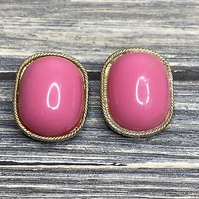 Vtg Jewelry Marvella Clip-On Earrings Pink Rectangular Shape Gold Tone Barbie  • $12.50