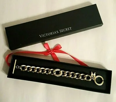 Bracelet Chunky Gold Toned Victoria Secret Bling Rhinestone Wings Toggle 8   NIB • $39.50