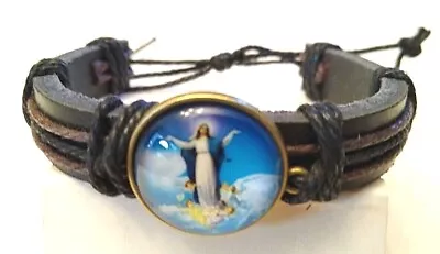 New! Christian Bracelet Brown Leather Band ASSUMPTION OF MARY Picture Facing • $7.69