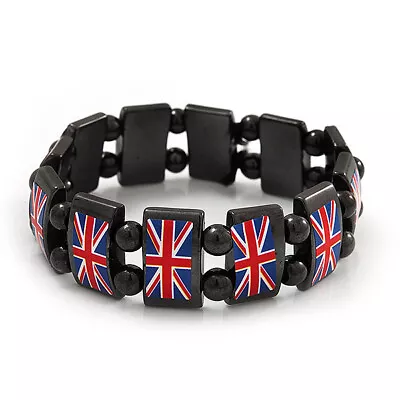 Hematite UK British Flag Union Jack Elasticated Bracelet - Up To 20cm L • £8.99