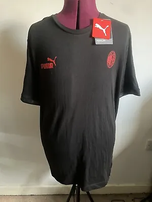 Ac Milan Football Club Puma T-shirt Top Black Mens Size Medium BNWT • £9.99