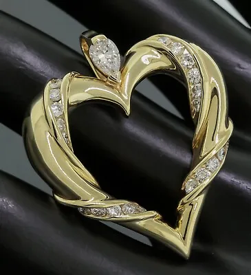 $3599.10 • Buy Jose Hess Vintage 14K Yellow Gold 1.45tcw Diamond Open Heart Pendant