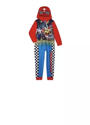 Super Mario Kart Pajamas One Piece Union Suit Hoodie Costume Boys Size 8 NWT • $29.99