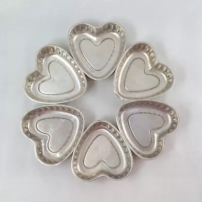 Vintage Mini Aluminum Fluted Heart Shaped Tart Tins 3.25  Set Of 6 Pans Molds • $19.95