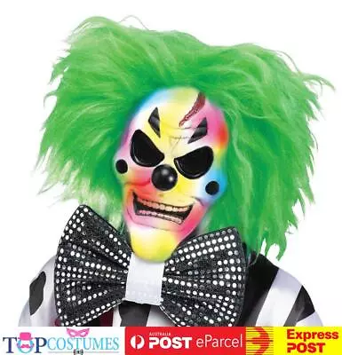 Led Light Up Colour Change Killer Clown Mask Wild Plush Hair Sequin Bow Tie • $58.50