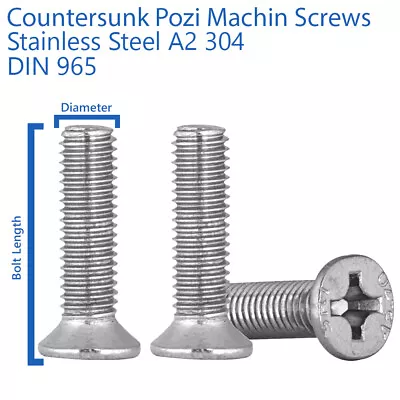 M4 X 12mm COUNTERSUNK MACHINE SCREWS POZI DRIVE STAINLESS STEEL A2 DIN 965 • £2.89