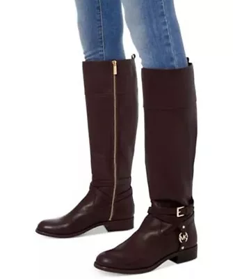 Michael Kors Preston Riding Leather Tall Boots Women's 9 Dark Chocolate (BROWN) • $99.99