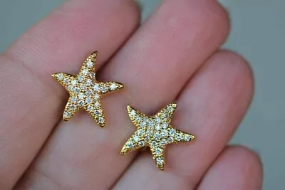 1Ct Round Simulated Diamond Starfish Women's Stud Earring 925 Silver Gold Plated • $112.99