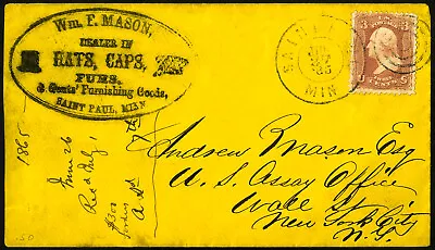 US Stamps 1865 Mason Hats Ad Cover 3¢ • $50