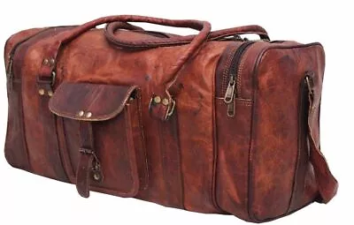 Mens Brown Vintage Royal Travel Luggage Bag Gym Goat Leather SA XL • $64.30