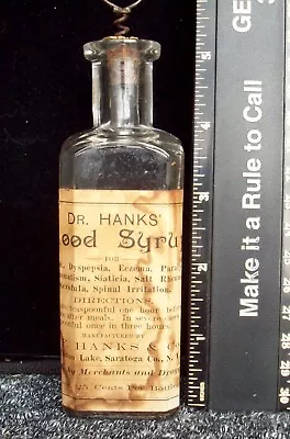Dr. Hanks’ Blood Syrup Bottle Label Ballston Lake Saratoga Co. New York • $51