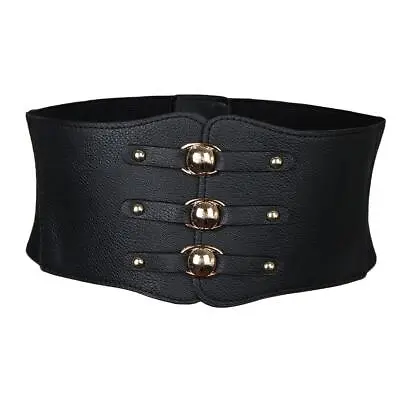 Women's Retro Steampunk Leather Waist Belt Waspie Wide Elastic Corset • £9.50