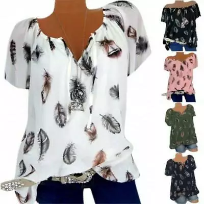 £7.99 • Buy UK Ladies Summer Tops Blouse Floral V Neck Short Sleeve Tee T-Shirts Plus Size