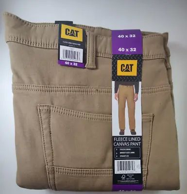 CAT Caterpiller Fleece Lined Stretch Canvas Work Straight Pants Tan 40 X 32 • $22.36