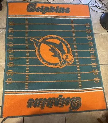 Vtg Miami Dolphins Fleece Blanket Football Reversible Nothwest Company 45x55 • $29.99