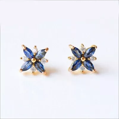 Marquise Lab-Created Tanzanite & Diamond Stud Earrings 14K Yellow Gold Finish • $87.49