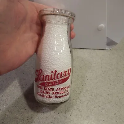 Sanitary Dairy Pyroglazed Half Pint Milk Bottle - Monticello & Bement ILL IL • $39.99